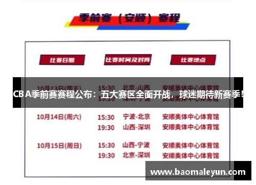 CBA季前赛赛程公布：五大赛区全面开战，球迷期待新赛季！